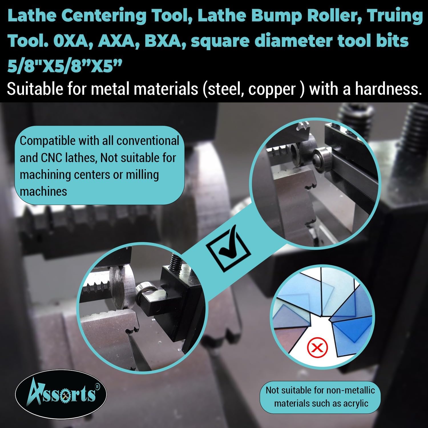 ASSORTS Lathe Centering Tool, Bump Roller & Truing Tool for 0XA/AXA/BXA Tool Posts, Fits 5/8"x5/8"x5" Tool Bits, Precision Alignment Tool for CNC & Conventional Lathes