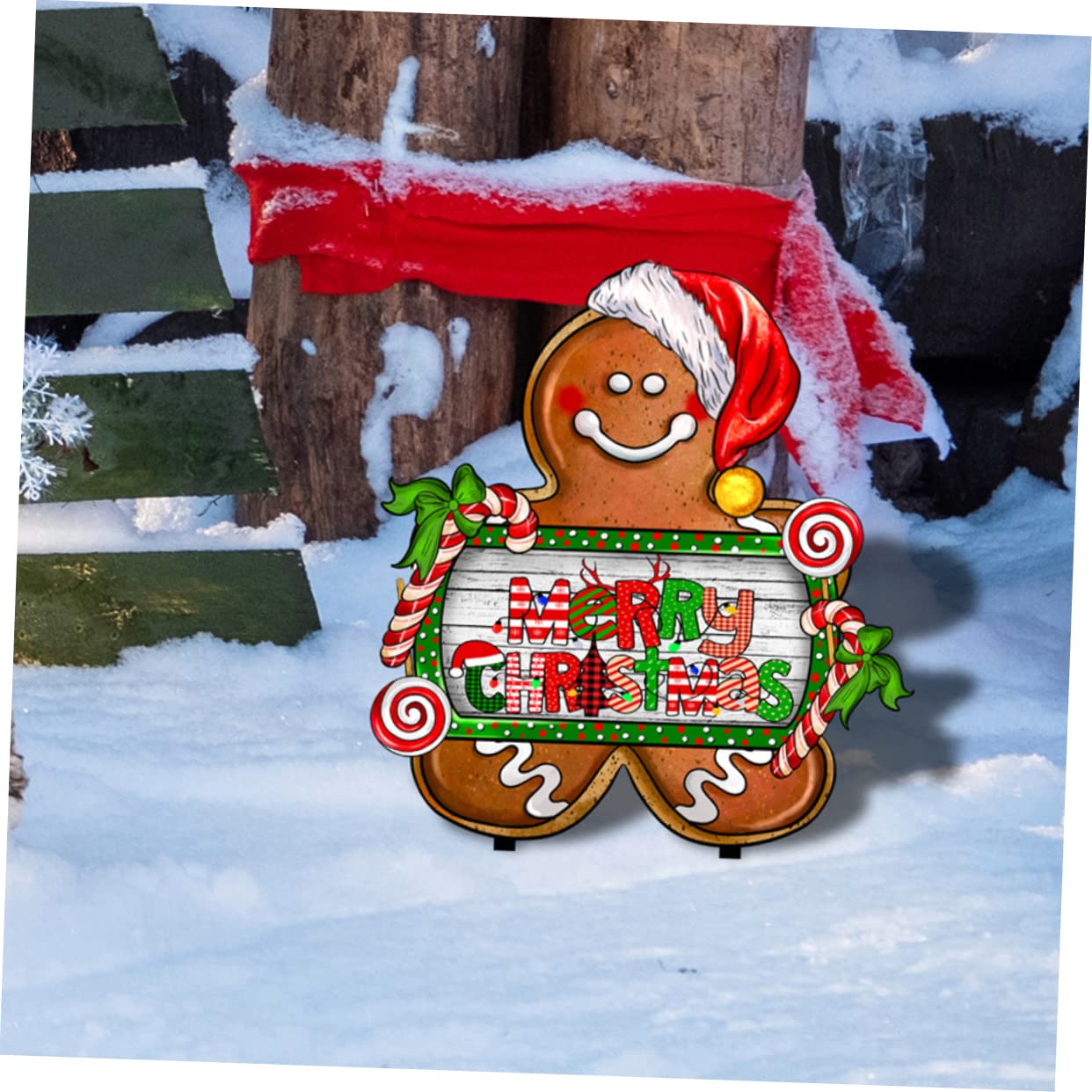HEMOTON 4 Stück Weihnachtlicher Lebkuchenmann Gartenstecker Wetterfestes Outdoor Langlebiger Sign Pfahl für Weihnachtsgarten Kompakte Weihnachts Gartendeko