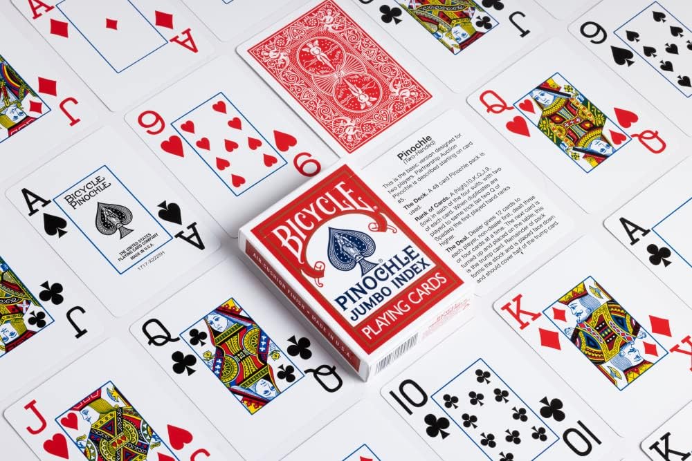 Bicycle Jumbo Pinochle Playing Cards - Large Print Easy to Read Numbers Suits Deck of Cards - Pinochle Deck