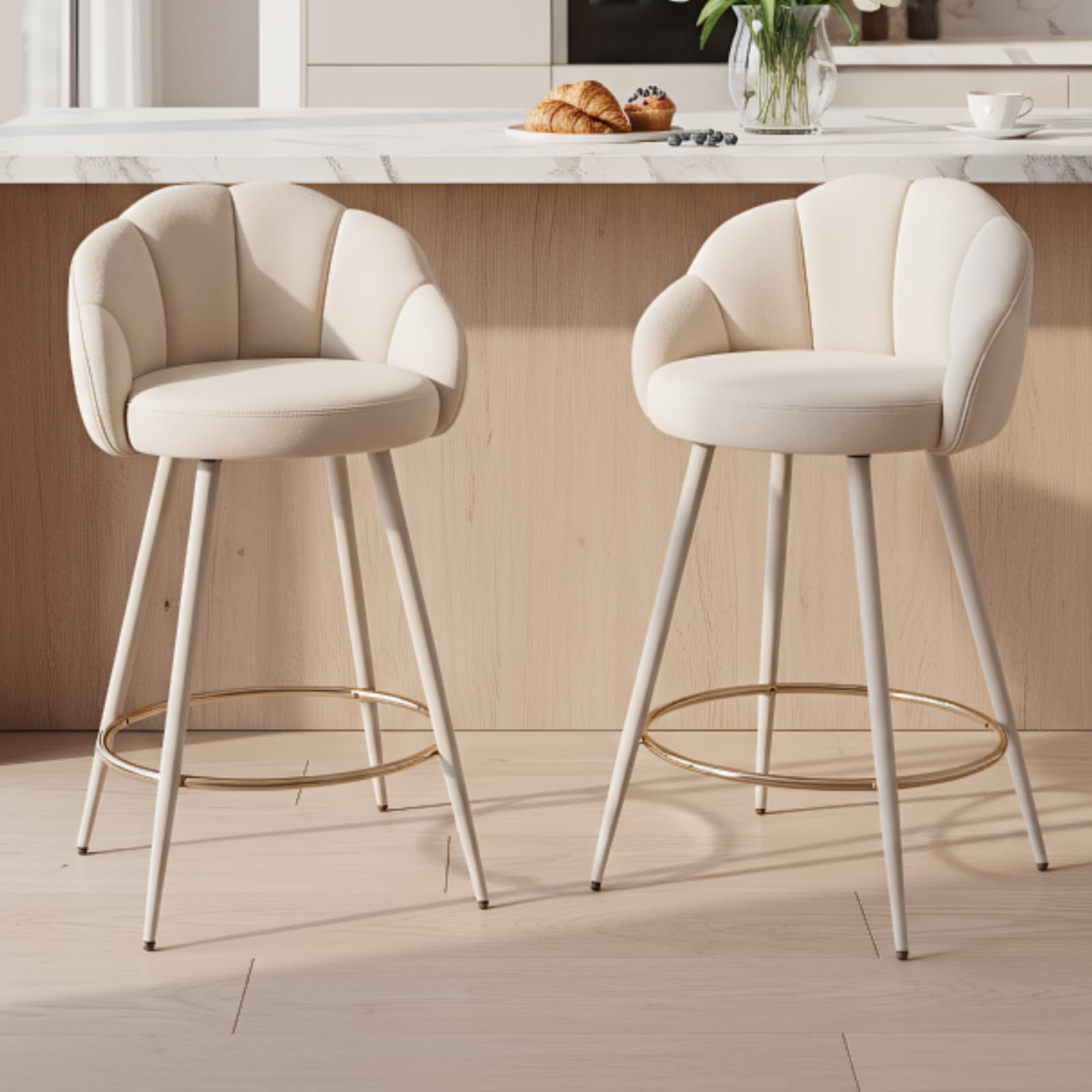 chairus 2X Taburetes Altos de Cocina de Terciopelo Sillas de Bar Modernas con Respaldo Diseño, Taburetes Mostrador Tapizados con Patas de Metal Sillas Barra Elgegantes para Hogar/Isla de Cocina, Beige