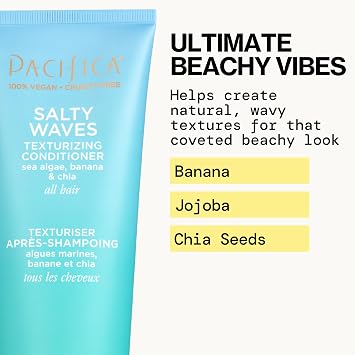 Pacifica Salty Waves Texturizing Shampoo & Conditioner Set Beachy Waves Hair Care for Fine or Wavy Hair, Sea Salt & Banana for Volume & Texture, Sulfate Free Surf Hair Duo, 12 oz Each