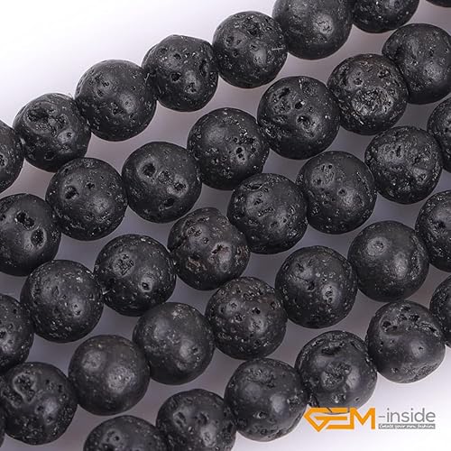 Miniatura 900 de GEM-Inside - Cuentas sueltas de piedra de lava negra natural de 0.315 in para hacer joyas, 15 pulgadas Cordierita de grado A