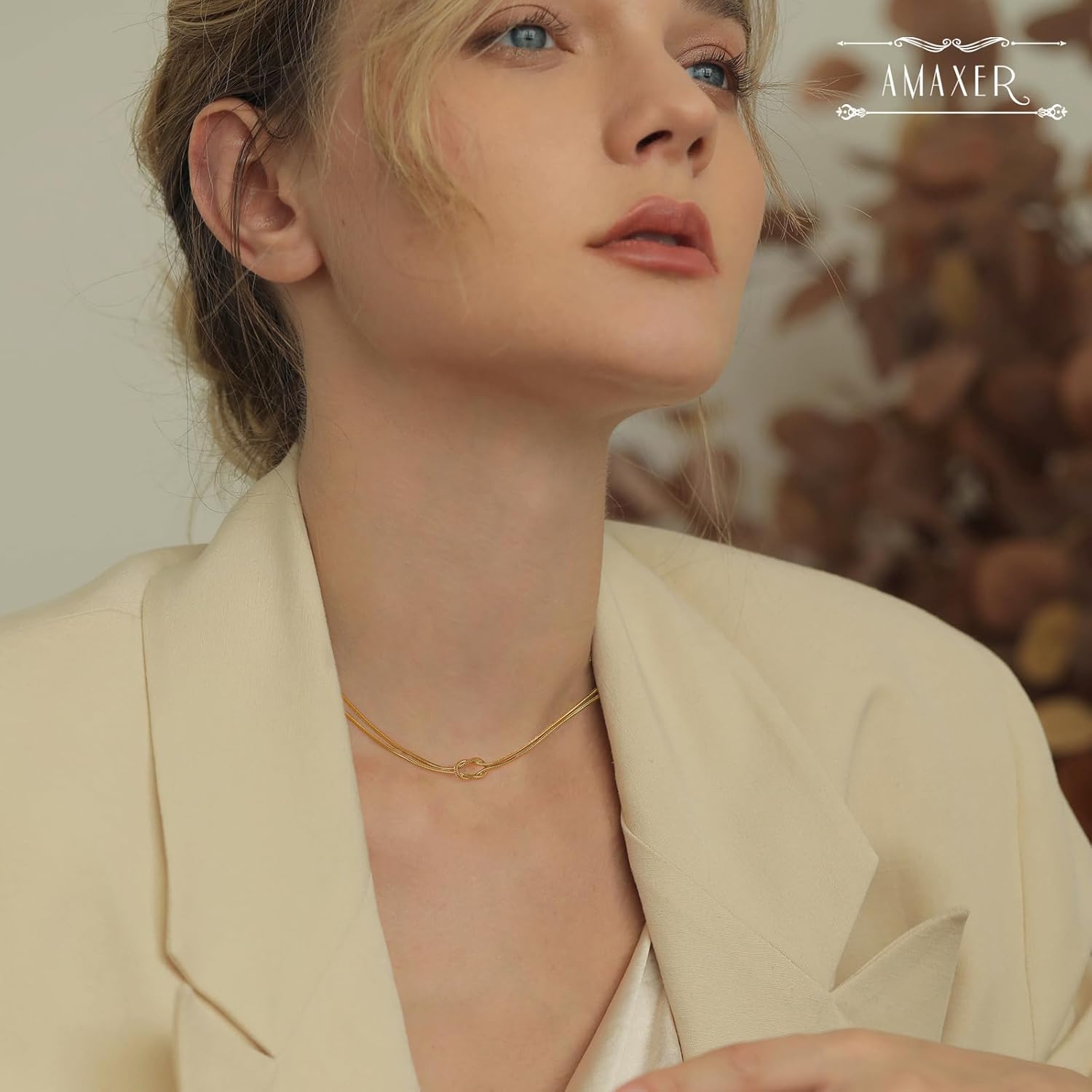 Amaxer True Lover Knot Adjustable Necklaces for Women Stainless Steel Snake Chain Love Knot Choker - Image 3