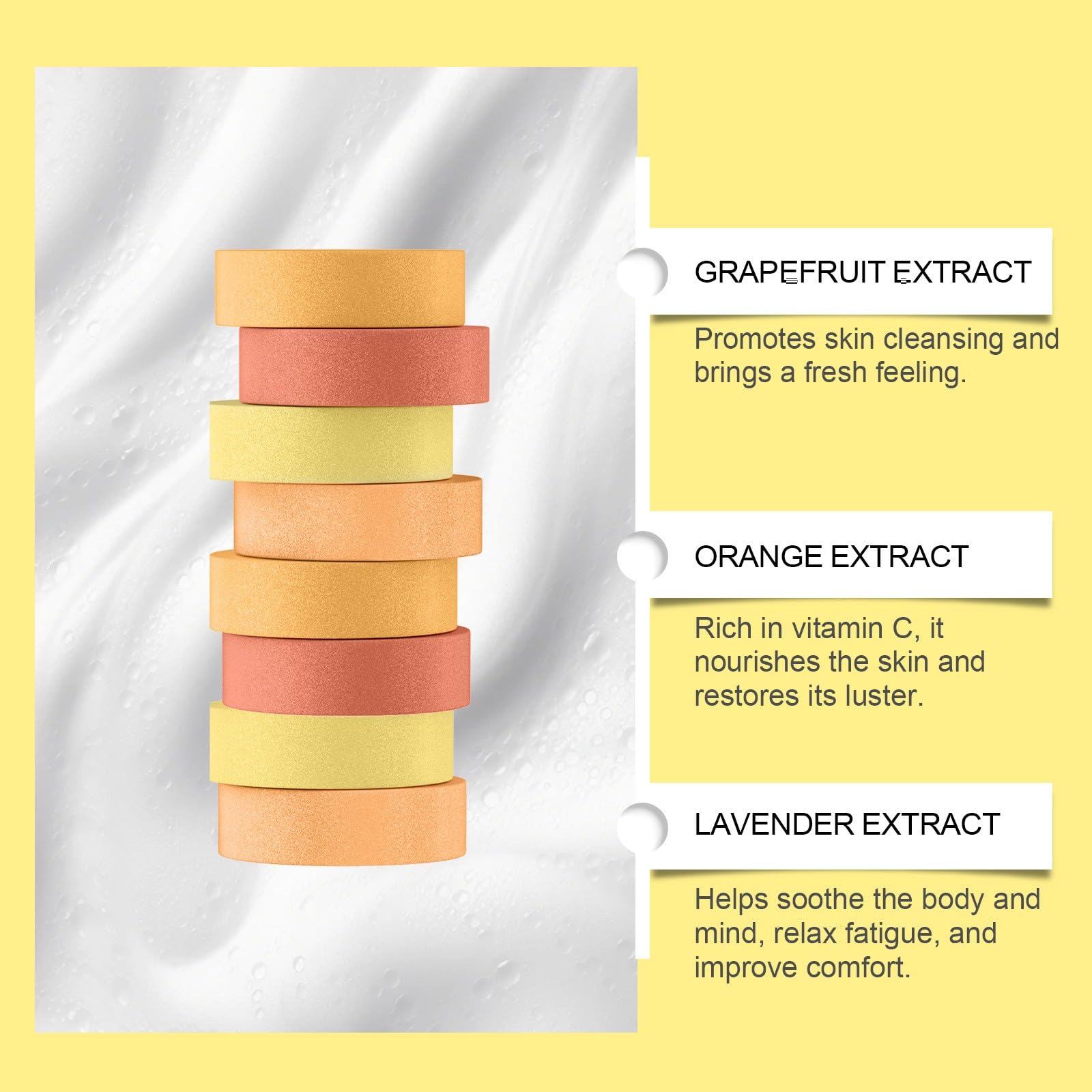 Pastilles de douche d'aromathérapie : lutter contre la fatigue avec parfum à l'huile SNh220 (jaune, 5 x 1,3 cm)