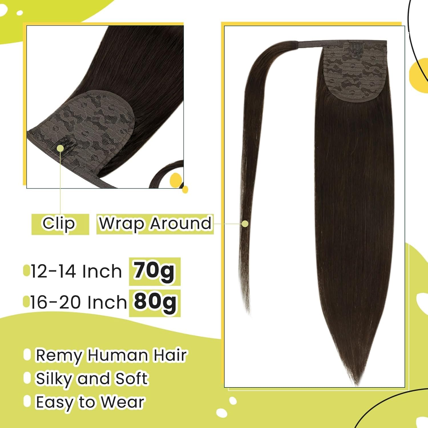 RUNATURE Echthaar Zopf Braun 40cm 80g #2 | Pferdeschwanz Haarteil–hitzebeständig, langlebig, Remy Haar, doppelt gewebt. Atmungsaktiv, kein Verknoten, satter Ton.