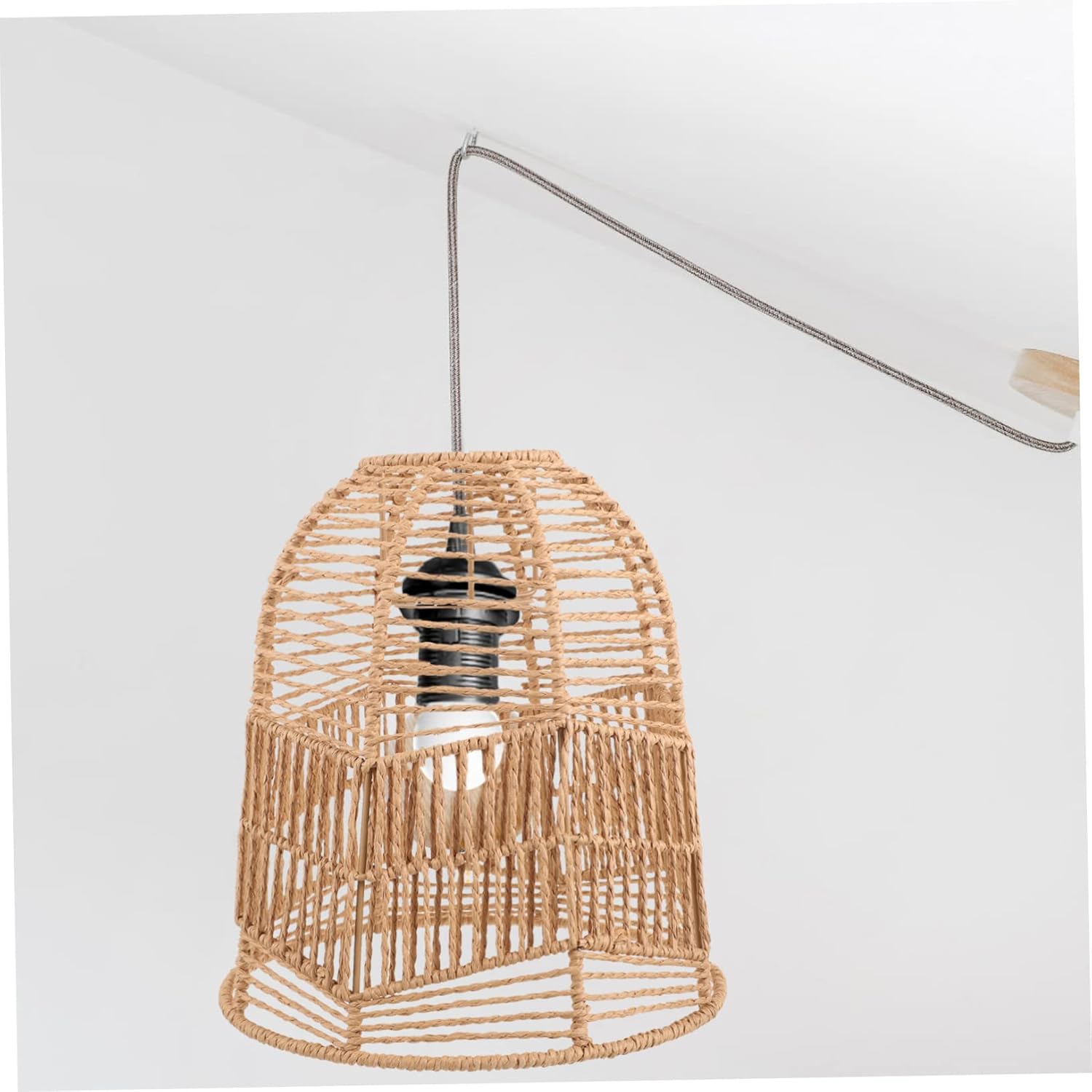 Retro Woven Lampshade for E27 Base Ceiling Light Indoor Paper Weaving Fixture for Coffee Shops and Home Decor
