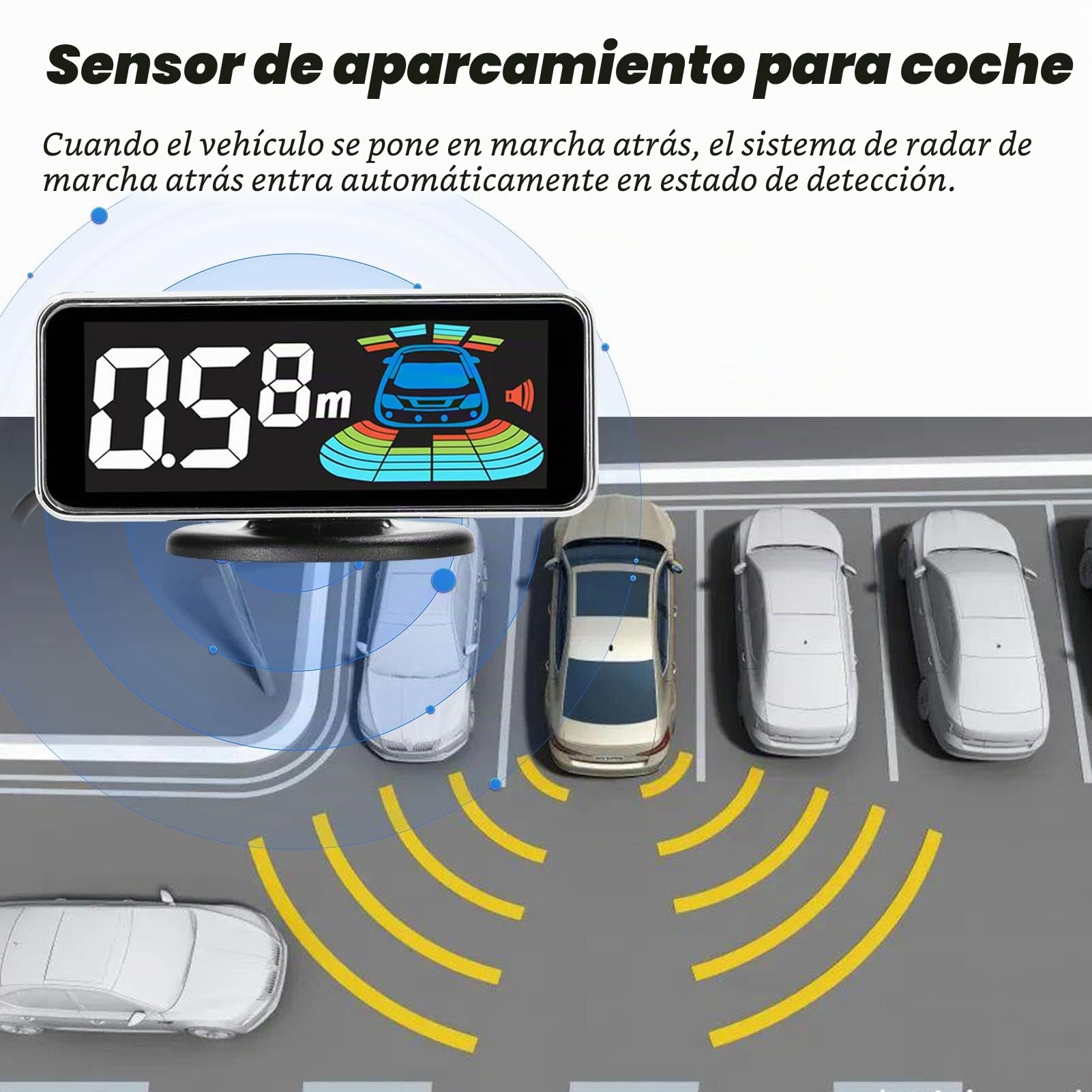 Sensores Aparcamiento Coche,Sistema de radares de Marcha atrás Traseros con 8 sensores de Aparcamiento,detección de Distancia,Pantalla LCD de Distancia,zumbador de Advertencia de Sonido