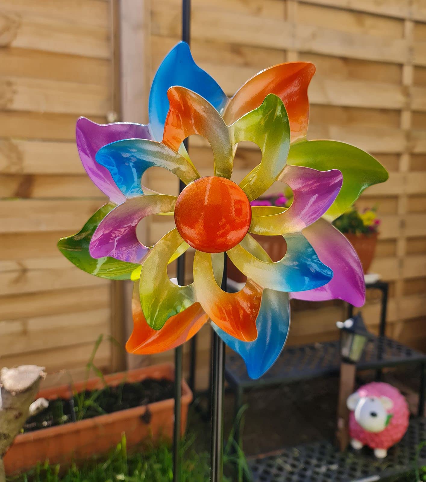 Kremers Schatzkiste Colorido molinillo de viento flor para el jardín de metal molinillo de viento 110 cm