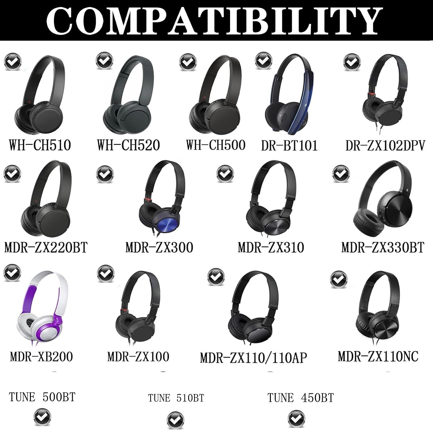 WH-CH510 Cooling Gel Replacement Earpads Ear Cushions Compatible with Sony WH-CH500,CH510,CH520,MDR-ZX100,ZX110,ZX110NC,XB200,ZX300,ZX330BT,MDR-V100,V150,V300S Headset Ear Cups Asseccories (Black-CG) image 2