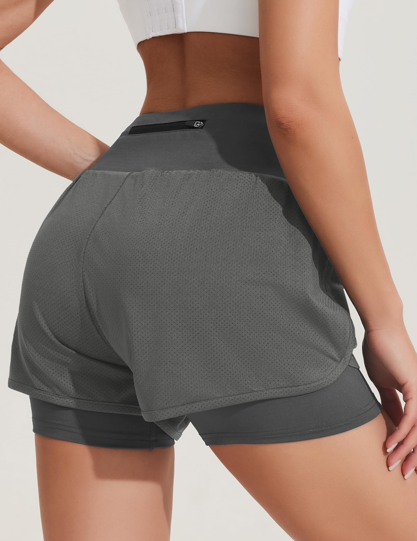 Vantor Damskie spodenki do biegania 2 w 1 spodnie do ćwiczeń na siłowni szybkoschnące sportowe spodenki do jogi letnie krótkie legginsy z kieszeniami