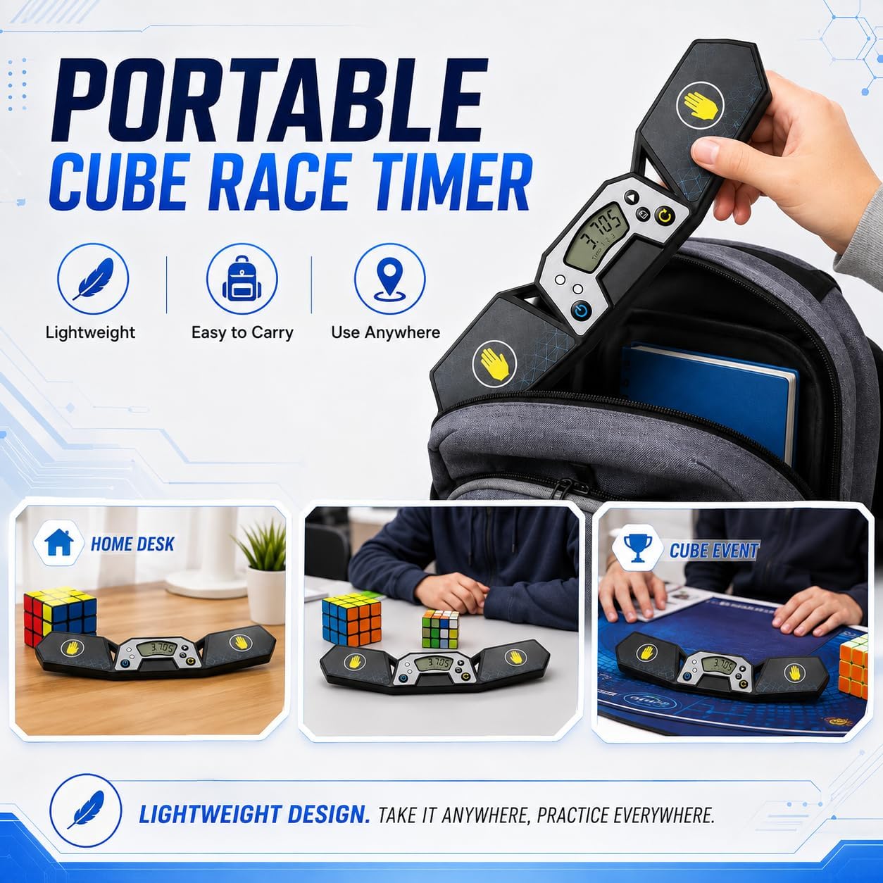 Speed Cube Timer, Accurate to 0.001s, Professional Touch Control Timer with Display, Stack Competition Clock with Memory Function, Portable Race Clock a Great Gift for Teens and Cube Players