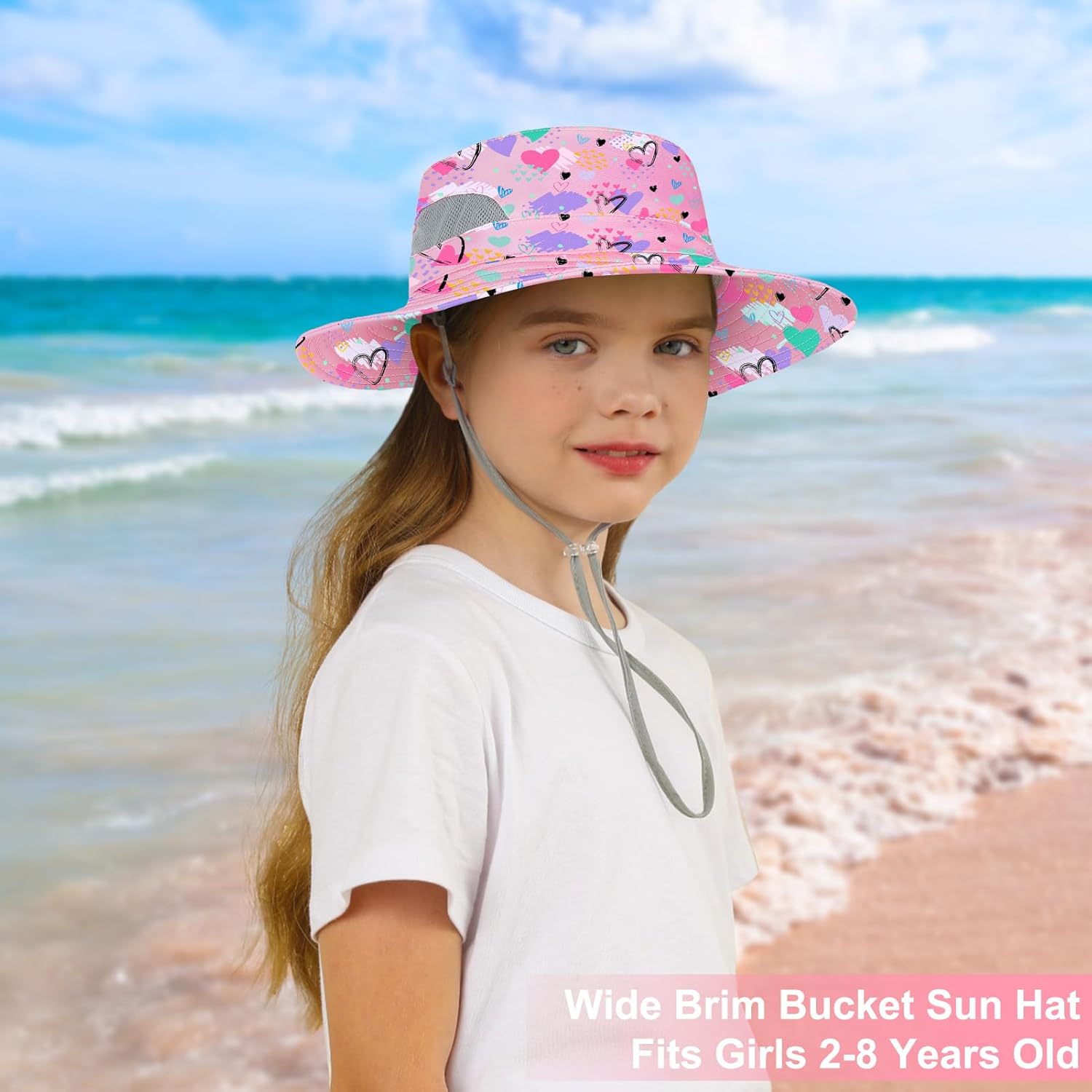 Kids Sun Hat for Girls Mesh Bucket Hat Toddler UV Protection Beach Hat Kids Foldable Fishing Hat for Girls 2-8 Years - Image 2