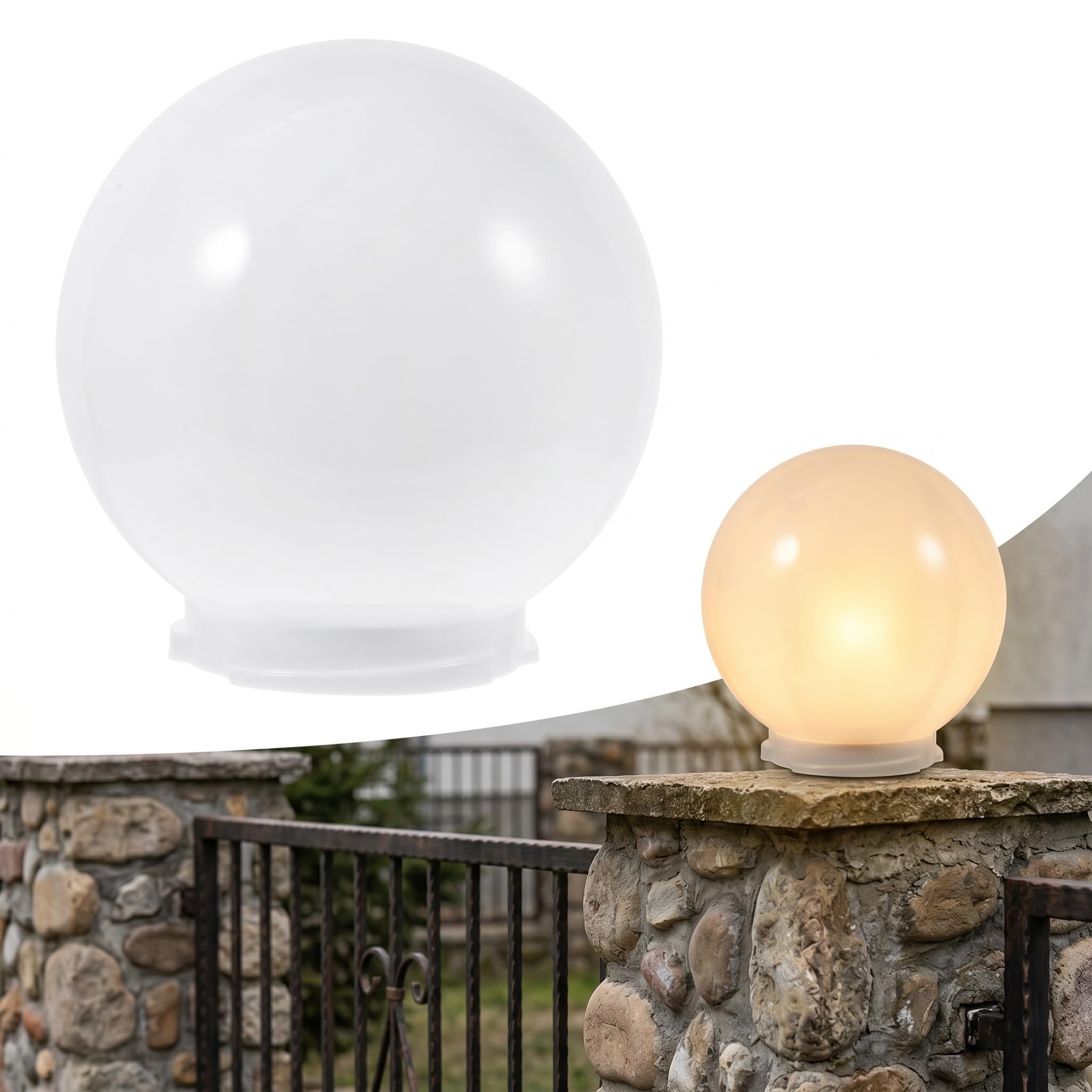 Acrylic White Globe Lamp Shade, 5.9 Inch Replacement Light Fixture Cover For Outdoor Wall Lamps, Round Ball Shade, Easy To Install