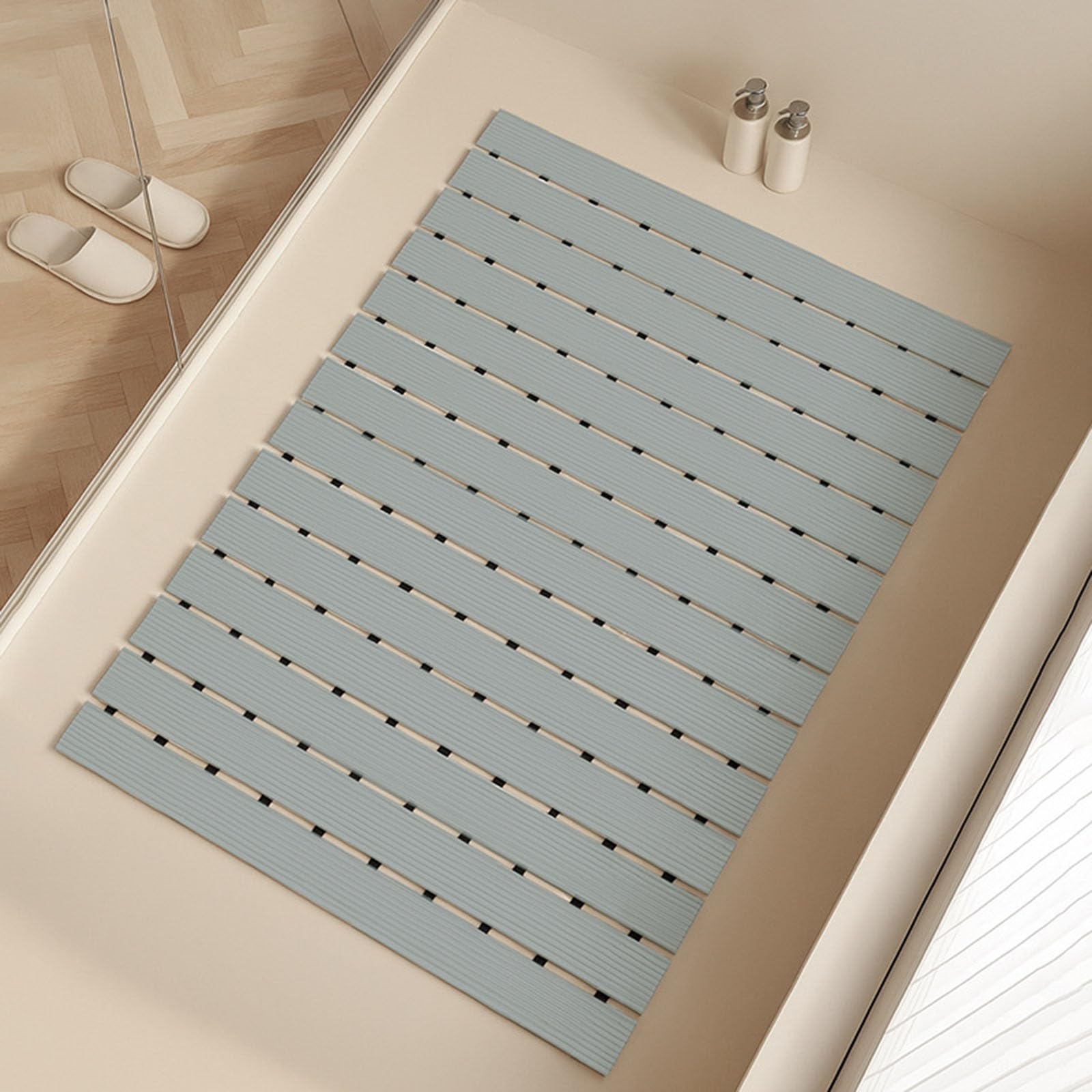 Alfombrilla de baño Antideslizante, Alfombrillas de Ducha con Orificios de Drenaje for Hotel, Cabina de Ducha, diseño a Rayas de TPE Cortado a Medida(Blue,61 * 61cm)