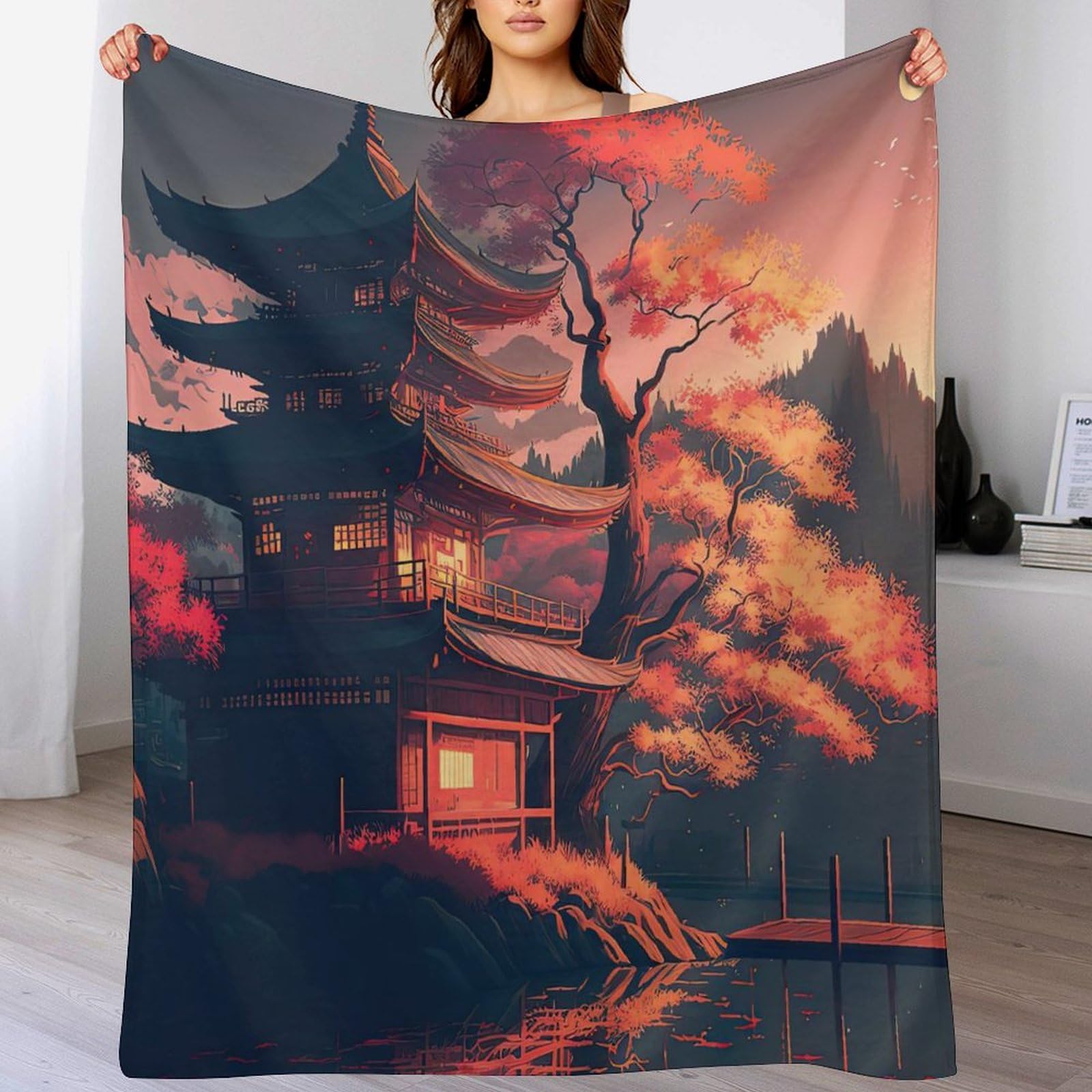 Japanese Temple Throw Blanket Kids Boys Girls Blankets Printed Throw Fluffy Soft Cozy Plush Blanket for Couch Bed Sofa(130×180cm) — image 1