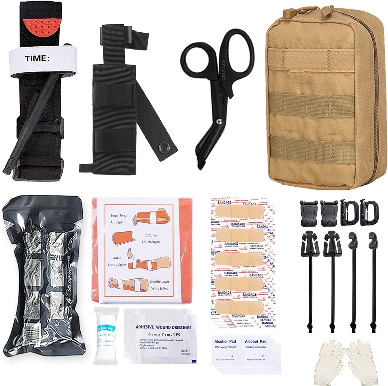 GRULLIN First Aid Kit Trauma Kit Black, MOLLE IFAK Trauma Kit Tan : Tools & Home Improvement