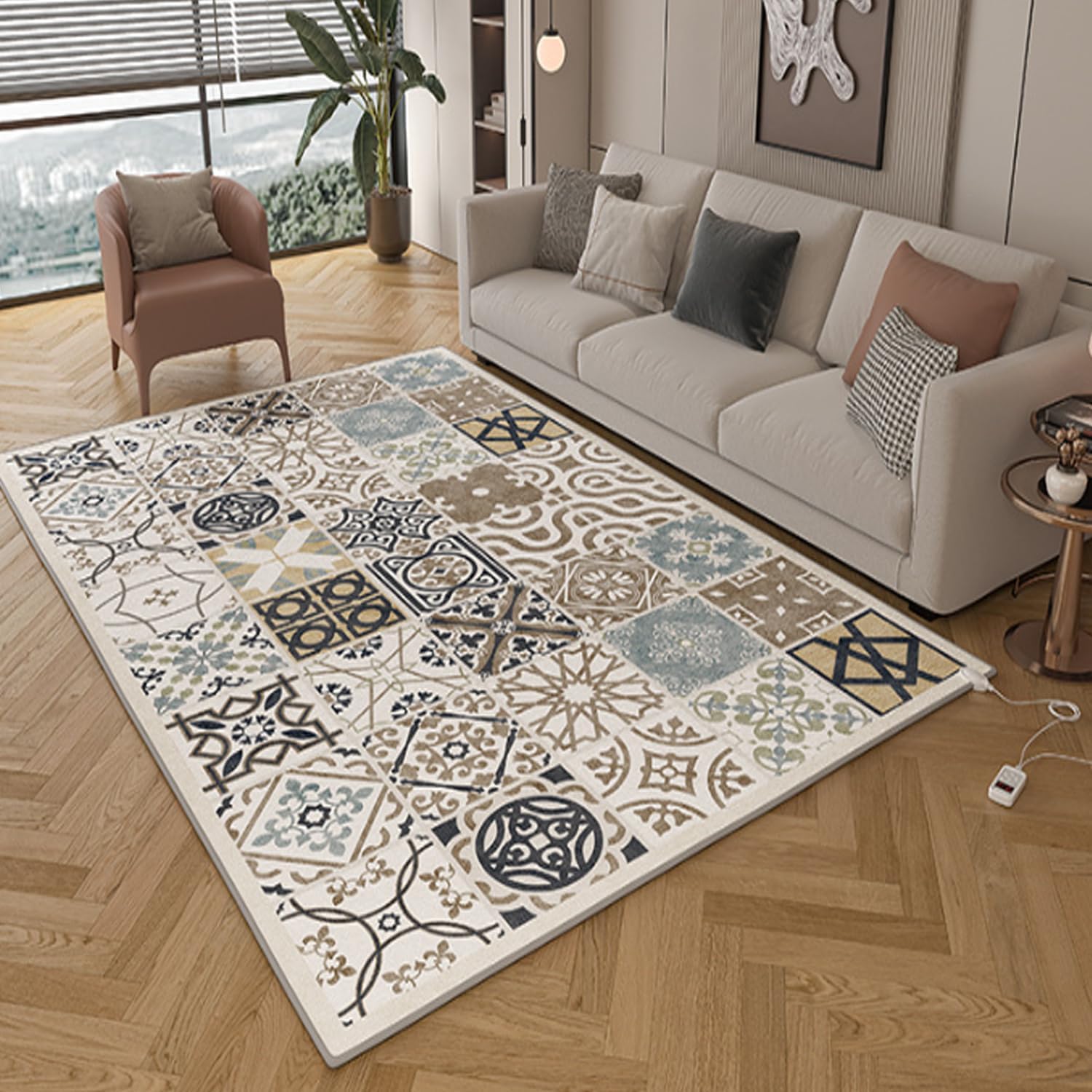 Indoor Floor Heated Rug, Graphene Electric Heating Carpet, Temperature Adjustable Smart Space Heater, Portable Yoga Electric Heating Carpet Mat, for Office Dining Room,80x160cm