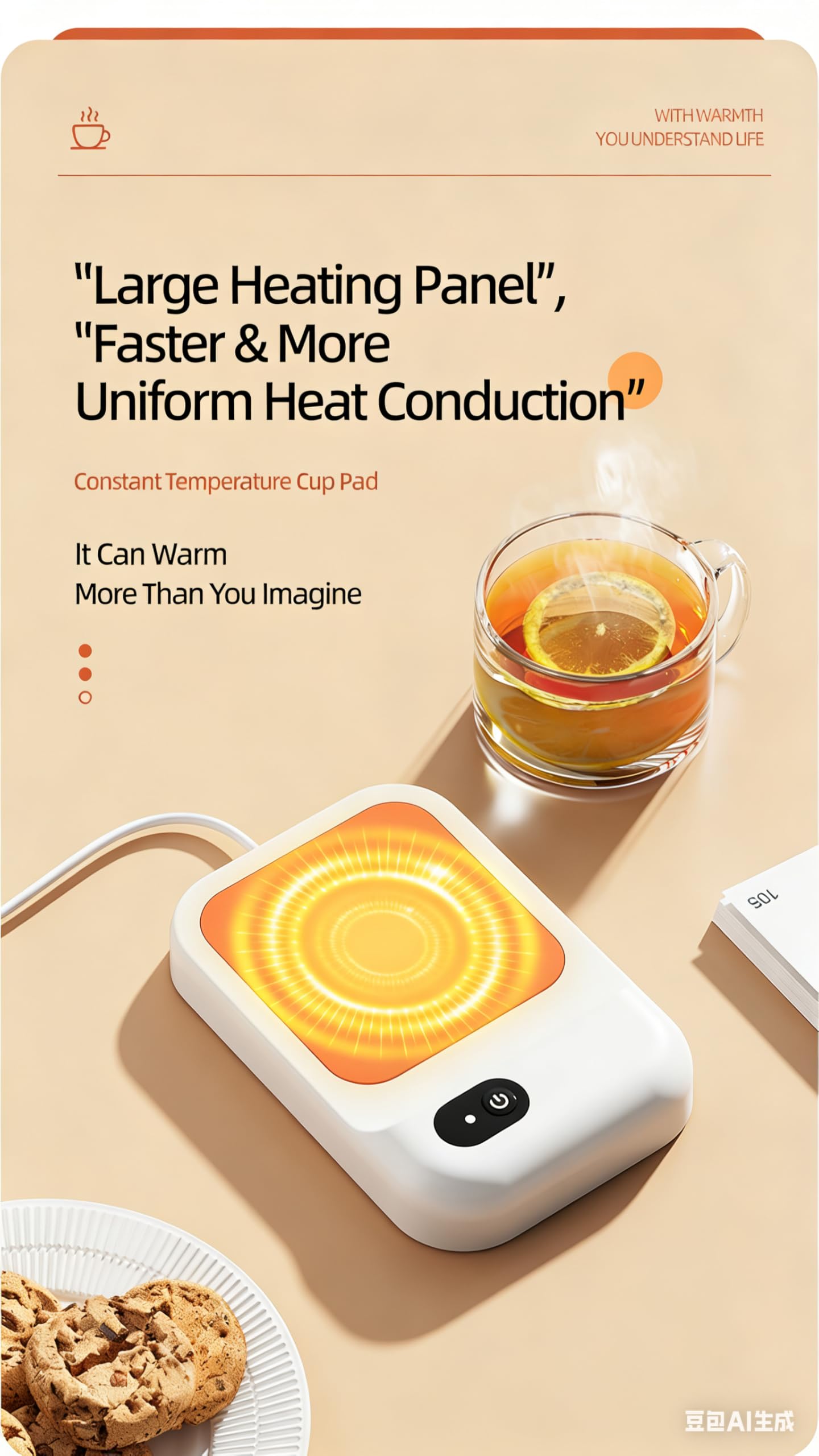 Calentador de tazas calentado a temperatura constante de 55 ℃, almohadilla térmica para taza de leche/agua para oficina en casa, tapete aislante de invierno (blanco)