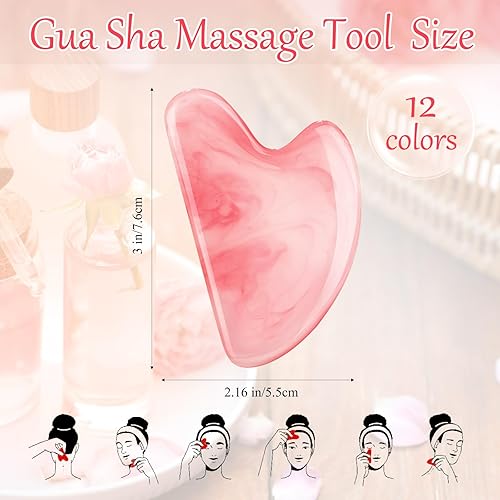 Miniatura 8 de Sherr 12 Pcs Gua Sha Facial Tools Heart Shaped Massage Guasha Tool for Face Scraping Guasha Stone Massager Guasha Board for Spa Women Body Skin Care