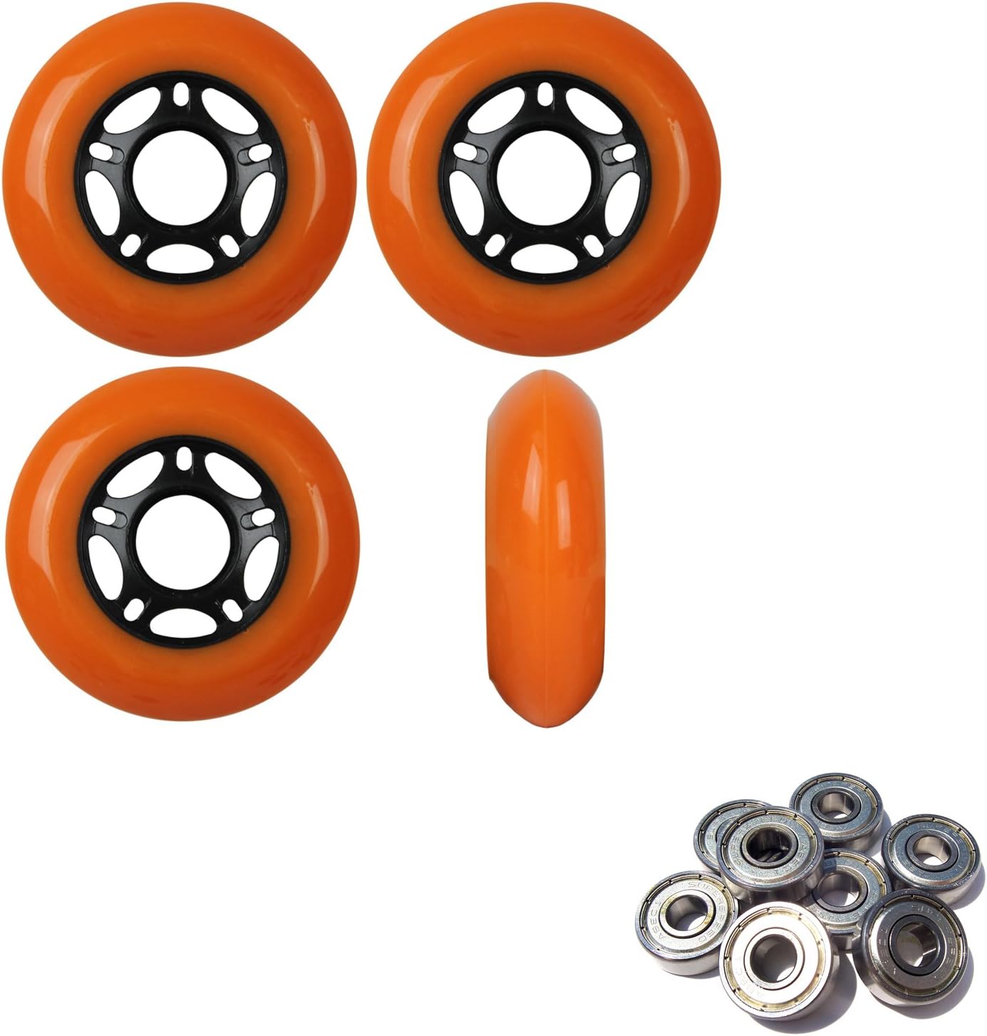 Outdoor Inline Skate Wheels 80MM 89a Orange x4 W/ABEC 5 Bearings