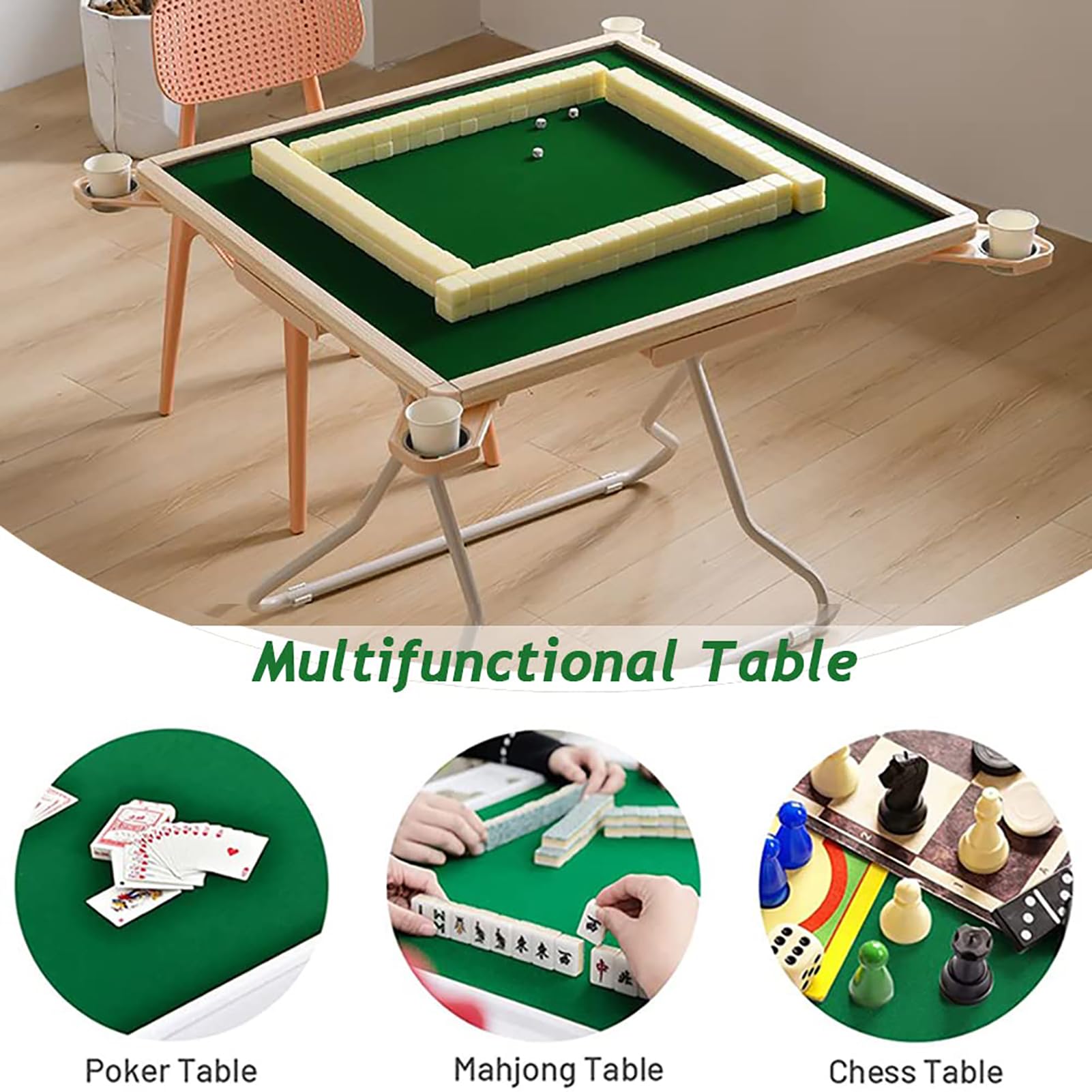 Tavolo pieghevole Mahjong con portabicchieri e cassetto, in PVC, per giochi da tavolo e puzzle, facile da riporre e trasportare
