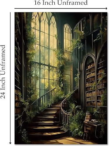 Miniatura 2 de Lienzo gótico de la academia oscura, arte de pared, arte victoriano vintage, arte medieval con castillo medieval, pósteres de biblioteca, cuadros de