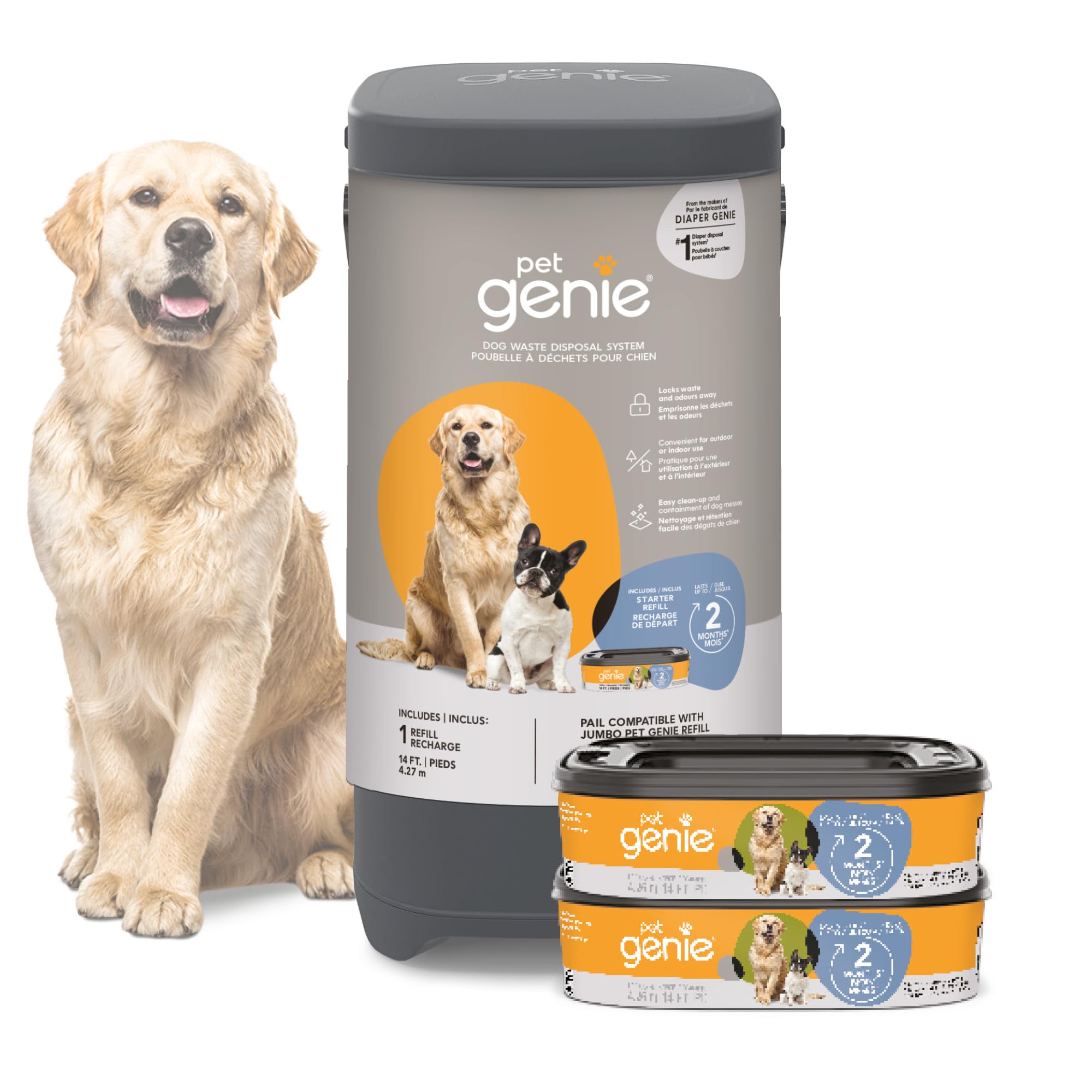 Pet Genie pattumiera per deiezioni canine senza odori per cani, cuccioli e animali domestici - 2 ricariche - 4 mesi per un cane