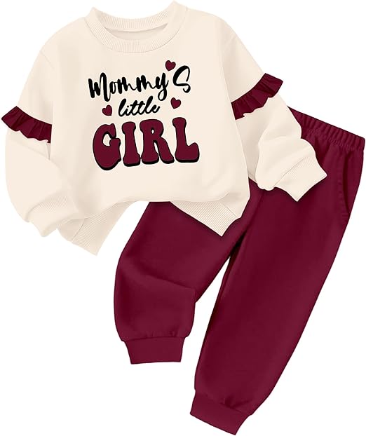 Toddler Girl Clothes Ruffle Long Sleeve Baby Girl Clothes Solid Crewneck 2pcs Outfits Sweatshirt Pant Sets 12M-4T