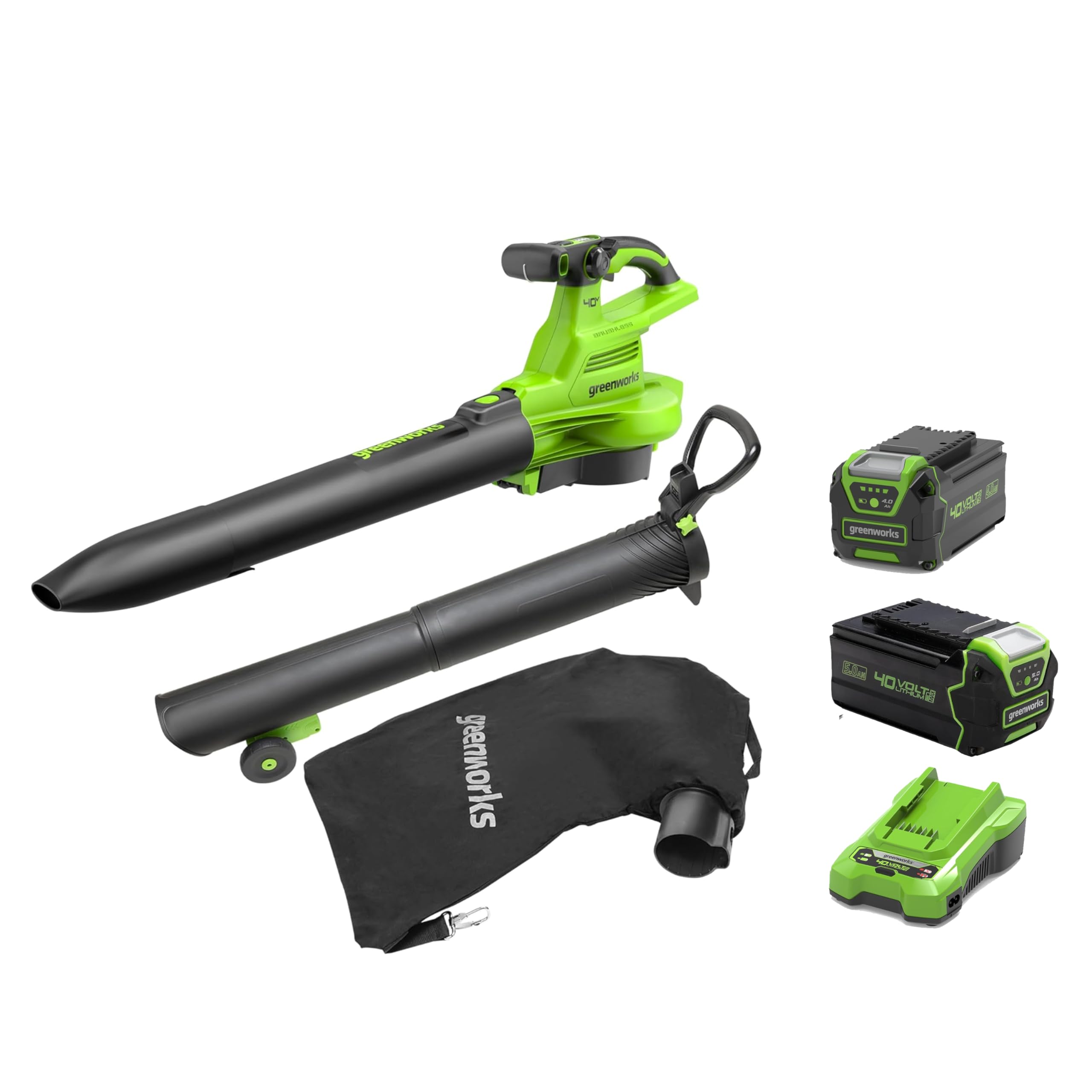 Aspirateur Souffleur sans Fil Greenworks 40V 370km/h Sac 45L