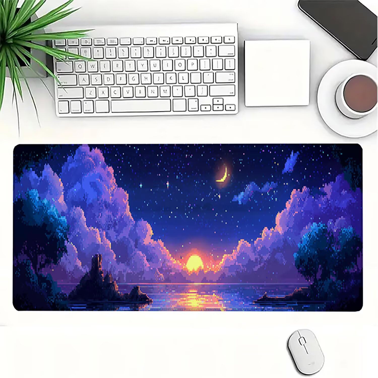 Lejnlnng Podkładka pod mysz do gier XXL, 160 x 80 cm, gwiaździste niebo, wodoodporna podkładka pod mysz XL Krajobraz, antypoślizgowa gumowa podkładka pod mysz z przeszytymi krawędziami, biuro, Gaming