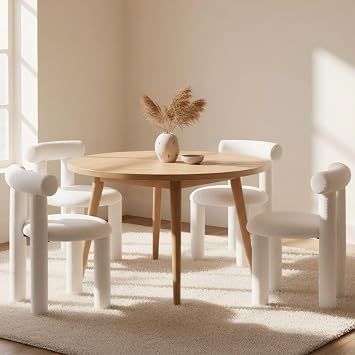 ROCITY White Modern Dining Chairs Set of 4 Barrel Boucle Kitchen Chairs Upholstered Sherpa Dining Room Chairs Small Cute Armless