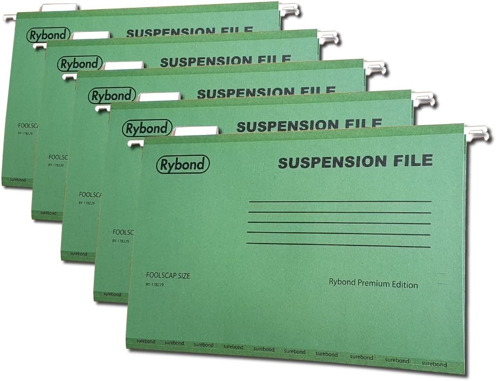 Rybond Foolscap Suspension File (25 Pack) Manilla with Tabs and Inserts Green for Filing cabinets - Make The Greener Choice - Contains up to 50% postconsumer Recycled Content.