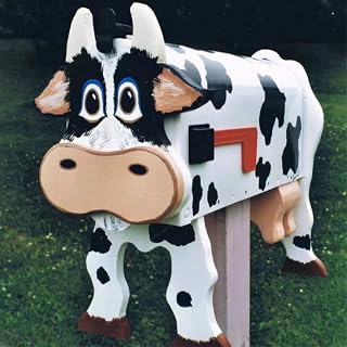 Outdoor Farmhouse Funny Horse Cow Chicken Pig Shape Metal Mailbox Ornament, Outside Garden Animals Post Box Ornament, for Mailbox Ornament for Farm Animal Lover(Cow,8.9 * 6.3 * 9.7in)