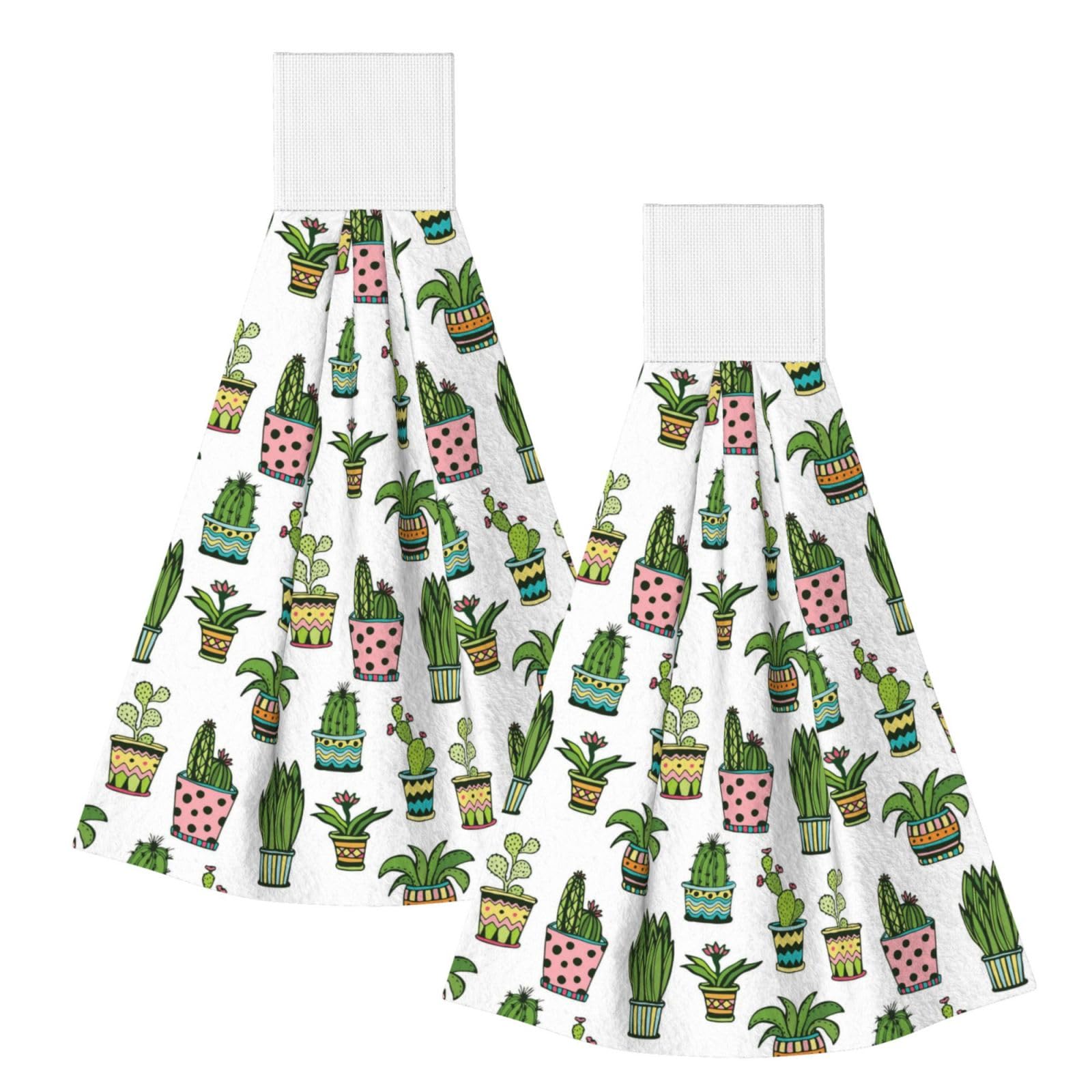 DOPKLNA Colorful Pretty Succulent, 2 Pcs Hanging Coral Fiber Hand Towels for Bathroom, Absorbent Kitchen Towels