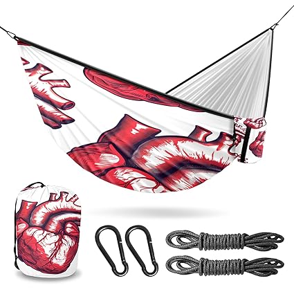 Vigetue Camping Hammock Double & Single Portable Hammocks with 2 Tree Straps, Great for Hiking,Backpacking,Hunting,Outdoor,Beach,Camping, Heart (22) Pattern