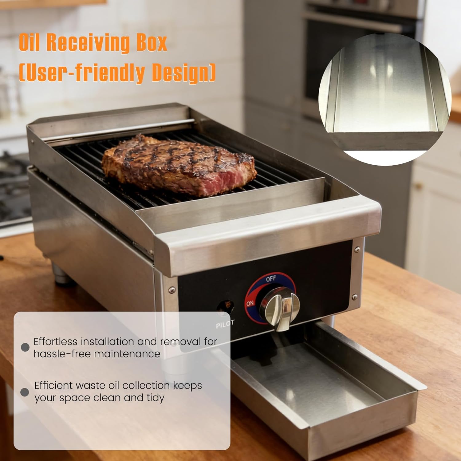 Commercial Smokeless Natural Gas BBQ Grill – 17×11.8 Inch Desktop Broiler & Grilled Steak Machine for Outdoor & Catering Use