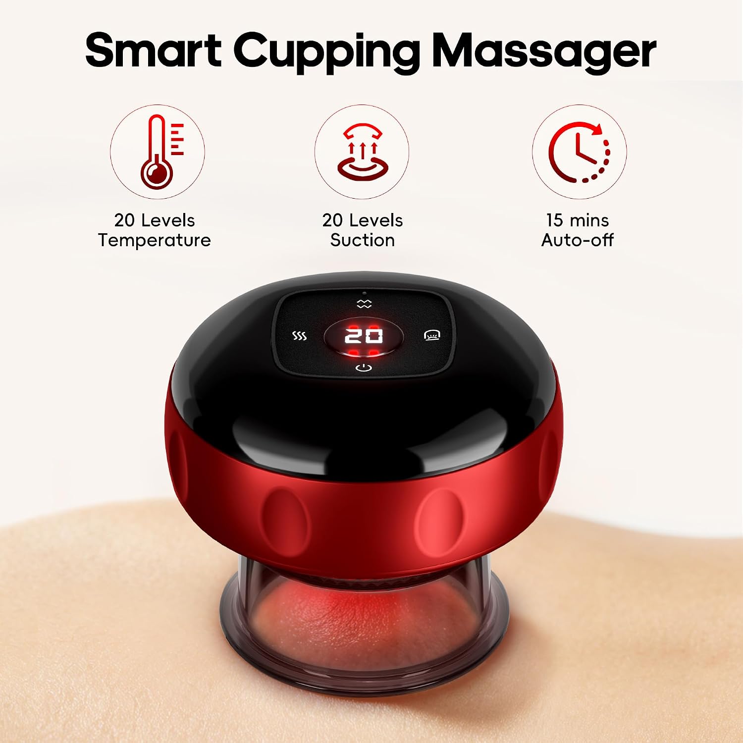 2 Pack Cupping Set, 7-in-1 Smart Cupping Kit for Massage Therapy with 2 Modes, Red Light Therapy and 20 Levels of Heat & Suction, Targeted at Muscle Soreness, Knots, Circulation & Tighter Skin image 4