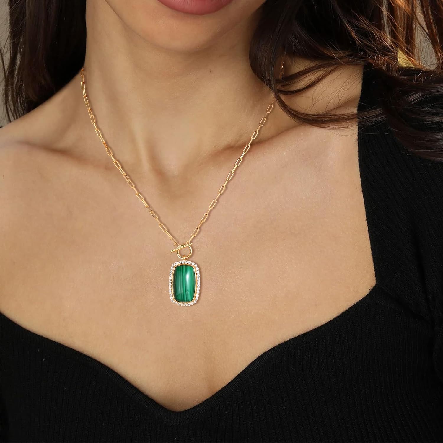 AIBAO Turquoise/Coral/Malachite/Lapis Lazuli Pendant Necklace for Women Sterling Silver Cushion Cut Gemstone Necklace Anniversary Valentines Birthday Jewelry Gift with Box - Image 3