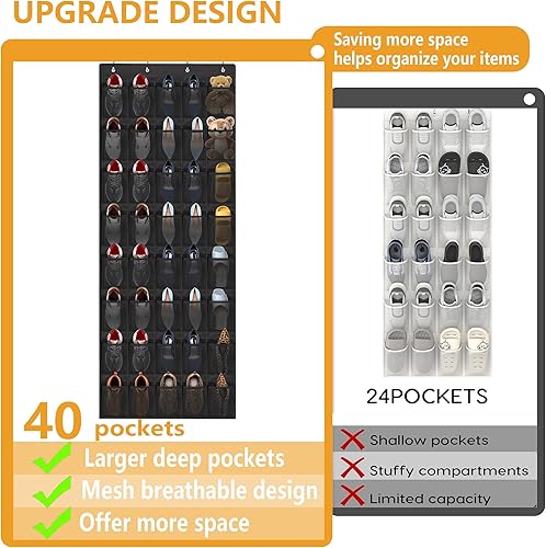 Miniatura 4 de Organizador de zapatos para colgar sobre la puerta, 40 bolsillos grandes de malla, para armario, detrás de la puerta, soporte de almacenamiento para