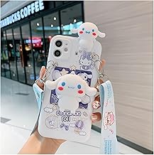 Compatible with iPhone 12 Case 6.1 inch,Shock-Absorption Grily Case Cover with Makeup Mirror and Lanyard, Cute Kawaii Anime Cartoon Design for Kids Teens Young Girls Women