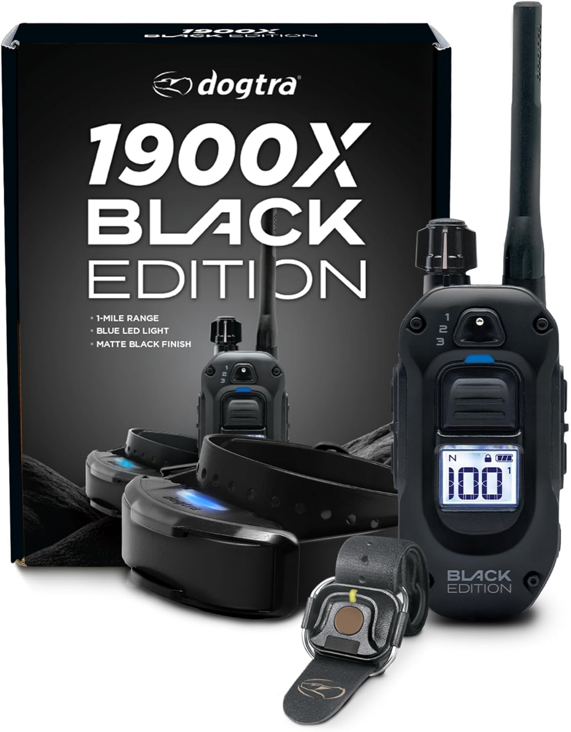 Dogtra 1900X Black Edition E-Collar - 1 Mile Range, Dogs 45 lbs+, IPX9K Waterproof, 100 Stimulation Levels, Vibration, Tone, Rechargeable - Ideal for Dog Owners and Professional Trainers