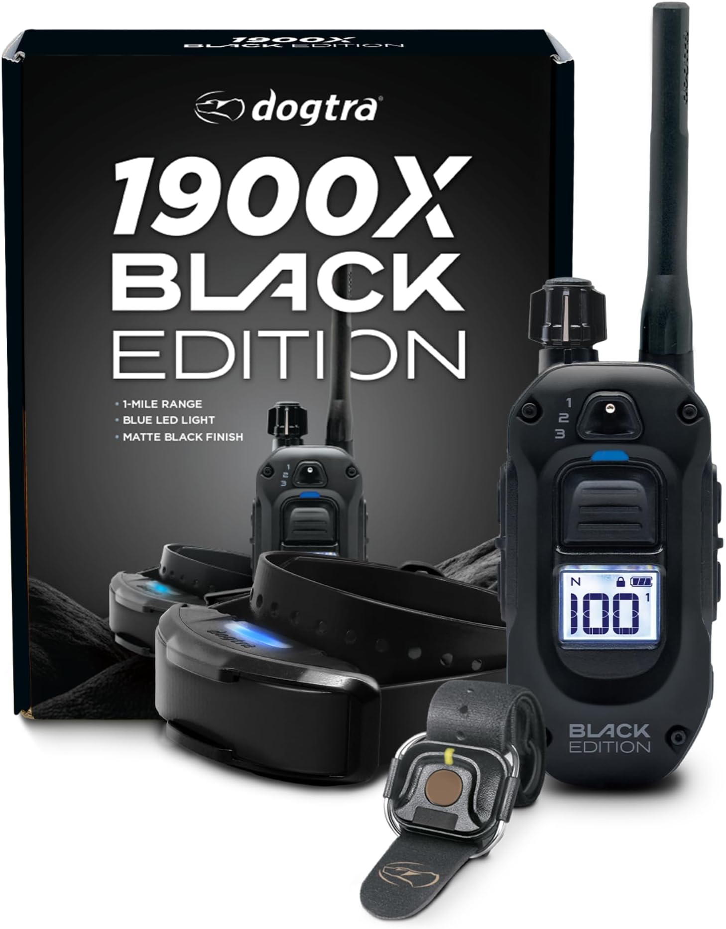 1900X Black Edition E-Collar - 1 Mile Range, Dogs 45 lbs+, IPX9K Waterproof, 100 Stimulation Levels, Vibration, Tone, Rechargeable - Ideal for Dog Owners and Professional Trainers