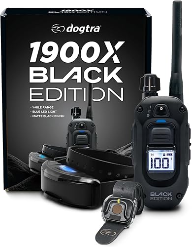 Dogtra 1900X Black Edition E-Collar – Rango de 1 milla, perros 45 libras +, IPX9K impermeable, 100 niveles de estimulación, vibración, tono,