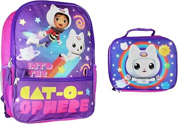 AI ACCESSORY INNOVATIONS Gabbys DollHouse 2 Piece School Travel Backpack Set For Girls With Detachable Insulated Lunch Box 16"