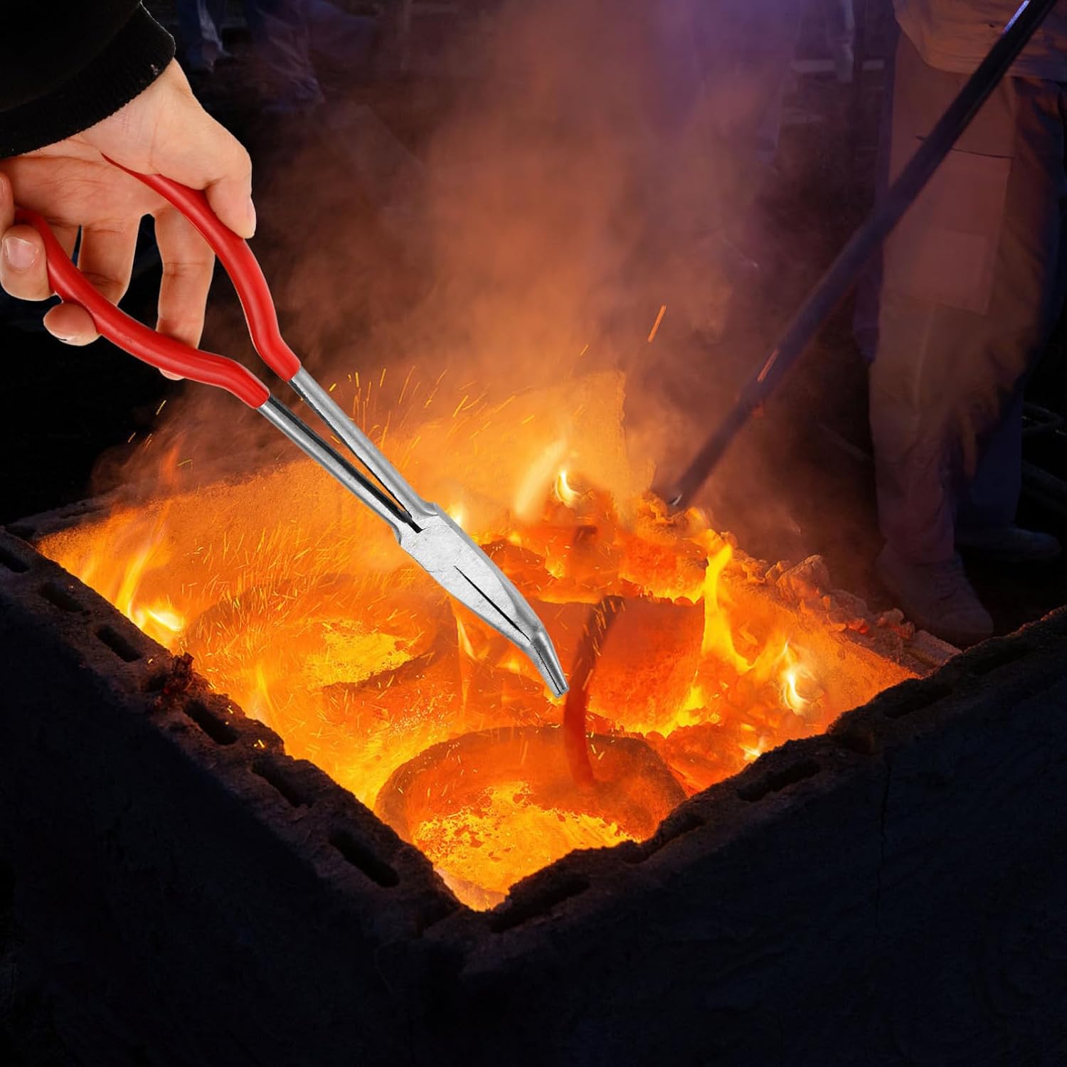 Red 11-inch Crucible Tongs 90° Angle Handle Melting Crucible Clamp for Gold and Metal Refining Chemical Lab Pliers for Furnace Use