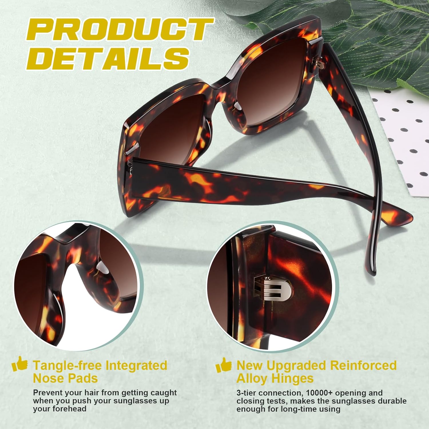 GQUEEN Oversized Square Frame Sunglasses Womens Retro Vintage Trendy Shades,S904 - Image 3