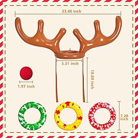 MGparty Christmas Inflatable Reindeer Antler Toss Games Xmas Ring Toss Game for Kids Teens Adults Indoor Outdoor Family Holiday Party Gifts