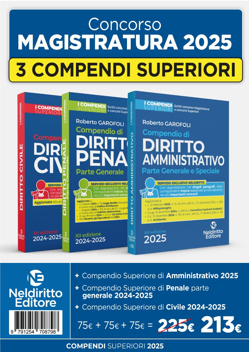 Kit 3 compendi superiori 2024/2025 con Civile, Penale e Amministrativo