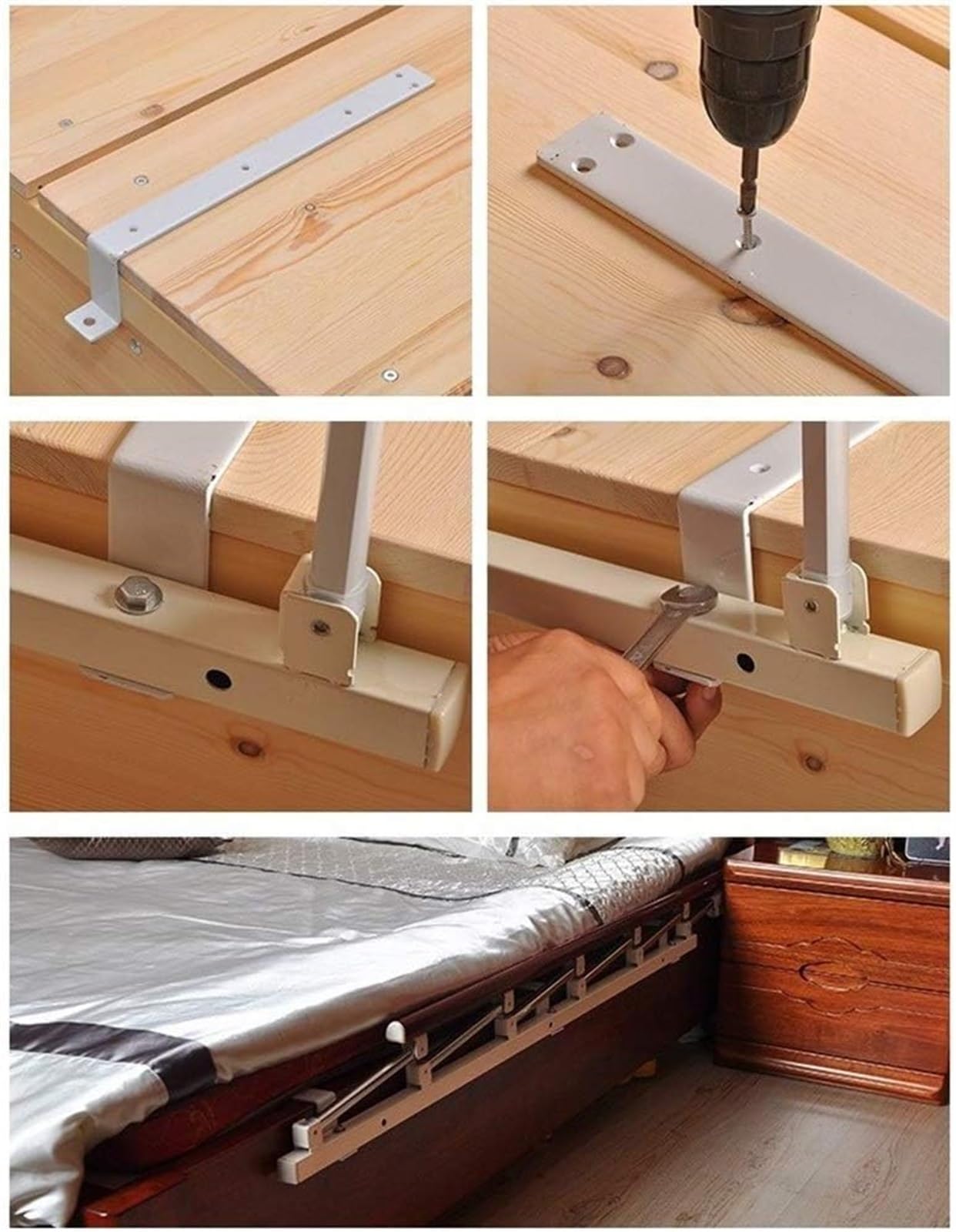 Protector de riel de cama, protector lateral de seguridad plegable para ancianos, barandilla de cama de metal con mango de asistencia, barandilla de cama para seguridad y apoyo