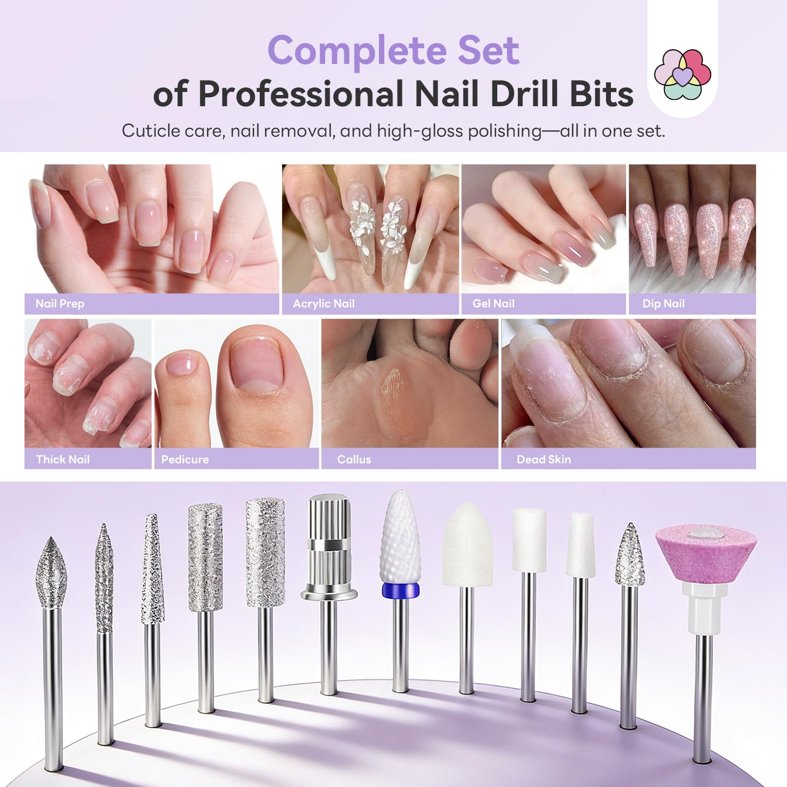 SAVILAND Nagelfräser Professionell 40000 U/min, 12 in 1 Tragbare Wiederaufladbare Elektrische Nagelfeile für Acrylnägel Gelnägel mit LCD-Display, Maniküre Pediküre Verlauf Lila